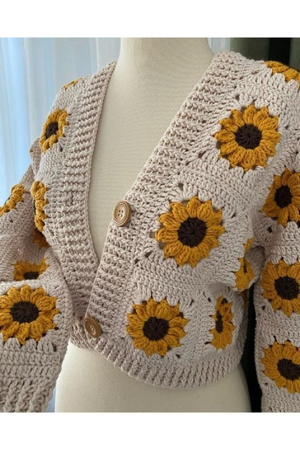 Crochet Women's Cardigan with Sunflower Pattern