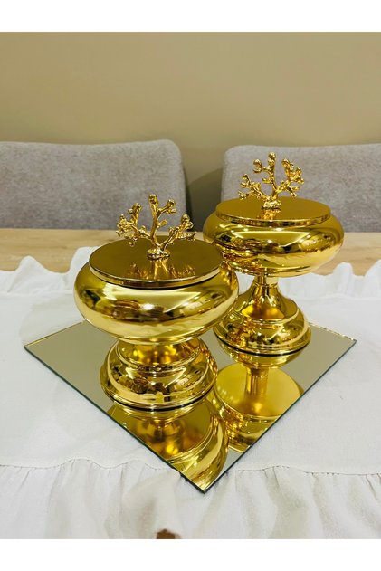 GOLD 2’Lİ SET MERCAN ÇİKOLATALIK ŞEKERLİK DEKORATİF OBJE(AYNA DAHİL DEĞİLDİR.)
