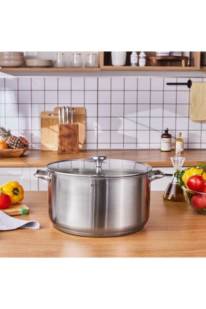 Elite Edelstahl-Induktions-Kochtopf mit Deckel, 34 cm, Silber