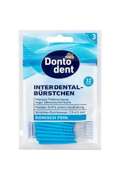 Set 32x Periuțe de dinți interdentare, Dontodent, culoare albastră, dimensiune 2,5-4,5 mm