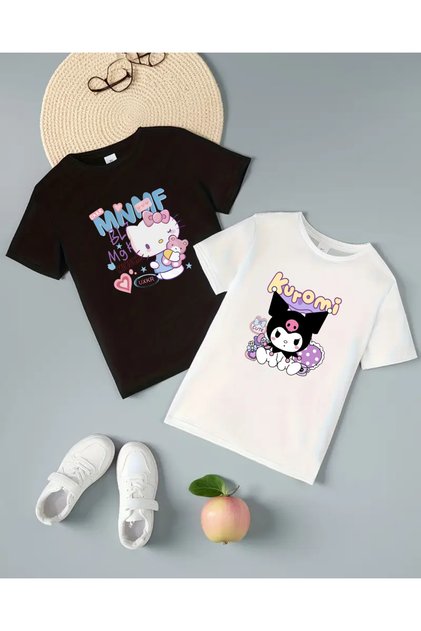 Hello Kitty/Kuromi Printed 2-Piece T-Shirt Set for Girls