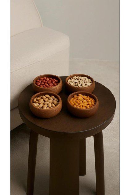 Set of 4 Wooden Round Presentation Bowls – Stylish Serving Bowls for Nuts, Breakfast, and Sauces