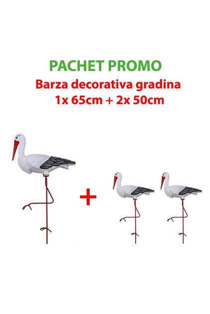 Pachet promo Barza decorativa pentru gradina 65cm + 2x Barza decorativa pentru gradina 50cm