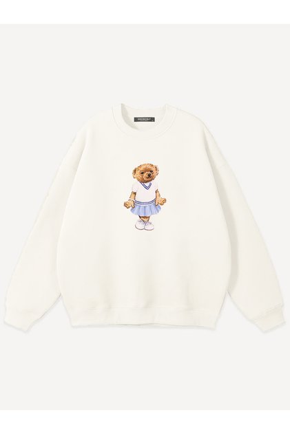 Women's Pretty Teddy Printed Crew Neck Oversize Sweatshirt