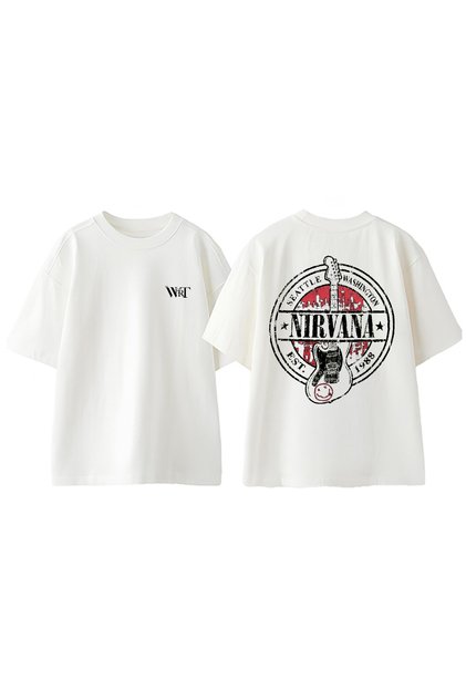 Nirvana 3 Design Back Printed Cotton White Oversize T-Shirt