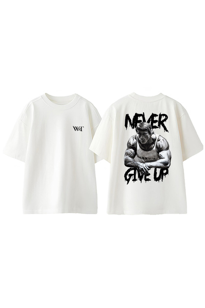 Gym Never Give up 2 Design Back Printed Cotton White Oversize T-Shirt
