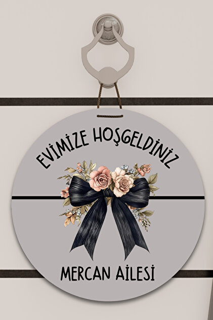 Dijital Baskı Gri, Kurdele desenli, Kişiye Özel Kapı süsü, Duvar Süsü