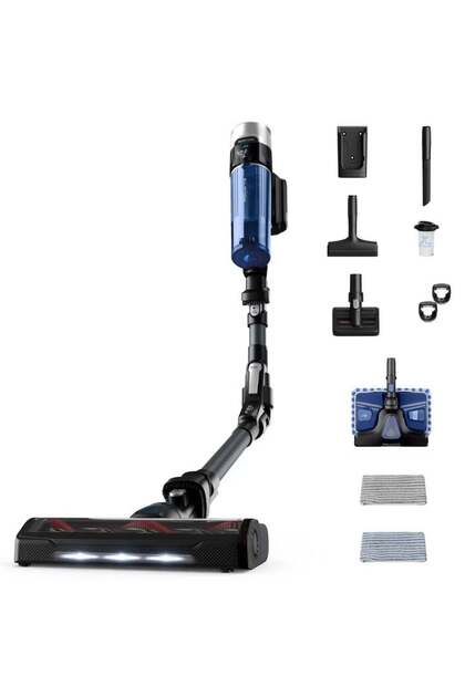 Aspirator vertical fara fir Rowenta X-Force Flex 9.60 Aqua RH20C7WO cu functie de mop, 250W, 18.5V, autonomie 45 min, filtrare 99.9%, recipient praf 0.44 L, tub flexibil, perie cu LED, panou SmartCont