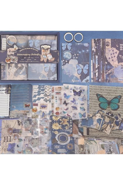 232 Pieces Scrapbook Set – DIY Journaling / Gift Kit Butterfly with Vintage Sticker & Washi Tape