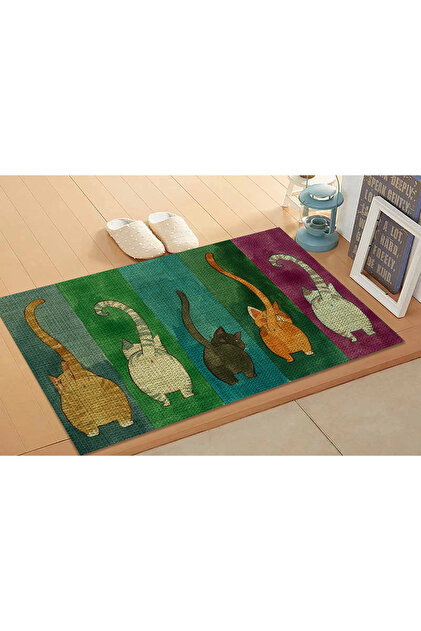 Cute Colorful Cat Patterned Non-Slip Base Machine Washable Mat