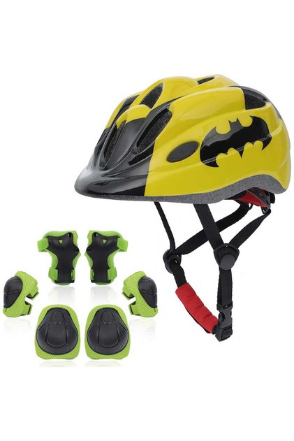 Set de protecție 7 în 1 pentru copii, cască cu mărime reglabilă, 3-8 ani, Batman, mărimea XS, galben