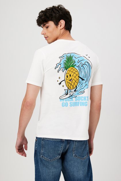 Front & Back Printed Comfort Fit T-Shirt - White