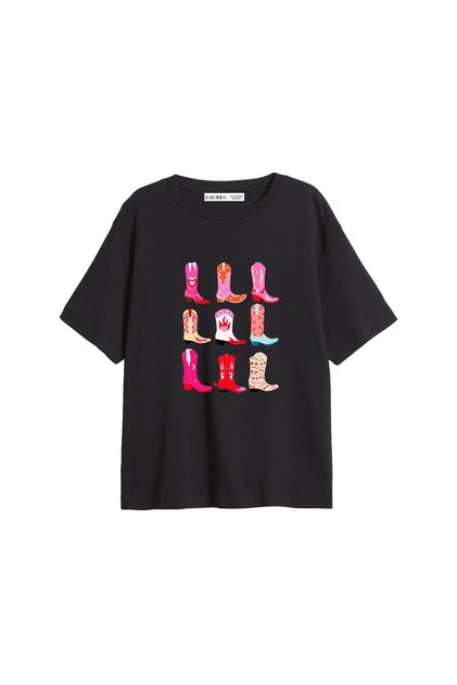 Fun Cowboy Printed Relaxed Fit Black Women's Tshirt