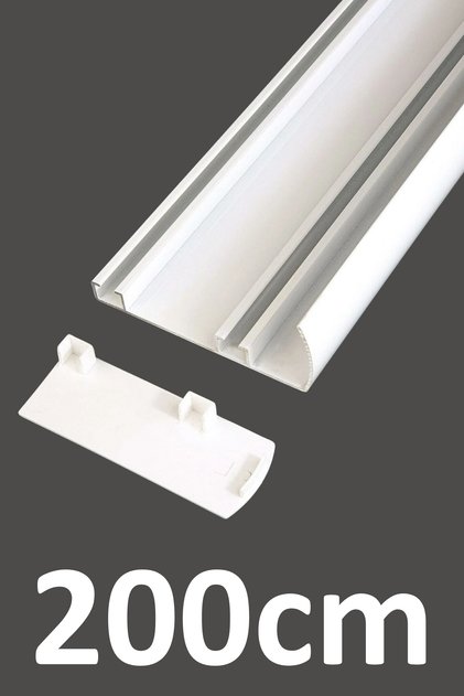 Plastik Kapaklı Alınlıklı 200cm Beyaz İki Kanallı Alüminyum Perde Rayı (35mm) İkili Korniş