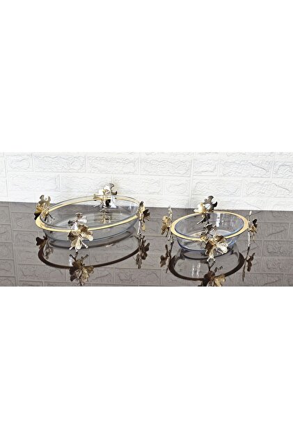 Oval 2-Piece Glass Cup Set with Metal Stand