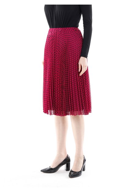 Midi Length Polka Dot Pleated Chiffon Skirt