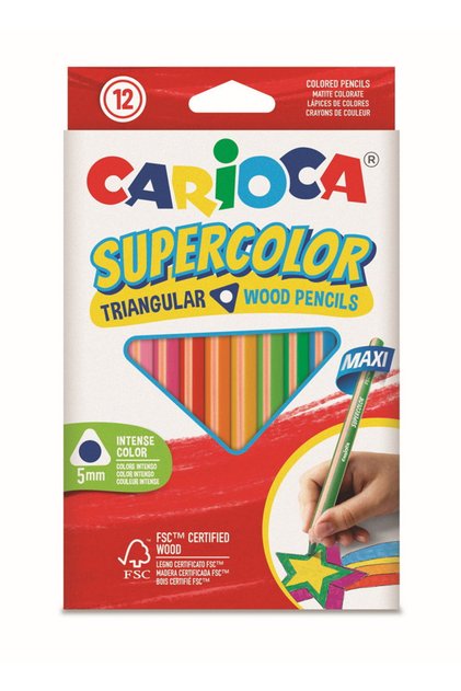SUPERCOLOR MAXI ÜÇGEN KURU BOYA KALEMİ 12'Lİ %100 AHŞAP PREMIUM KALİTE