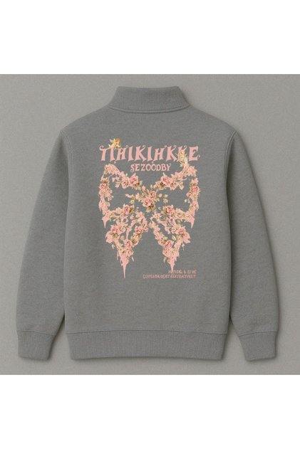 Women's Floral Tihikihkke Printed Half Zipper Stand Collar 3 Thread Thick Winter Sweatshirt