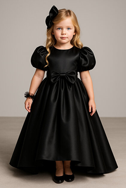 NA ADDESIGN Black Satin Girl's Dress, Birthday Party Dress, Elegant Long  Princess Dress with Bow- Trendyol