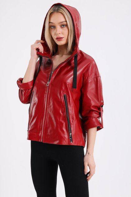 Maroquin Leather Gaga Women's Hooded Leather Coat