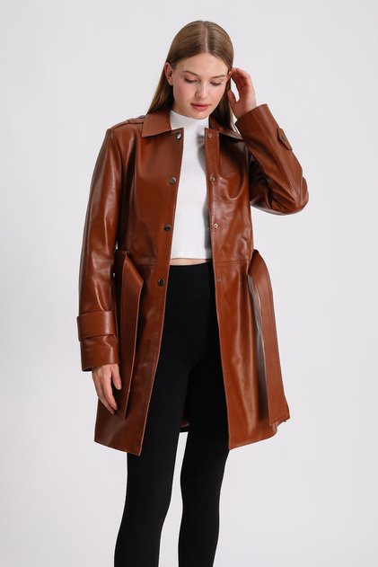 Maroquin Leather Ajda Women's Leather Trench Coat
