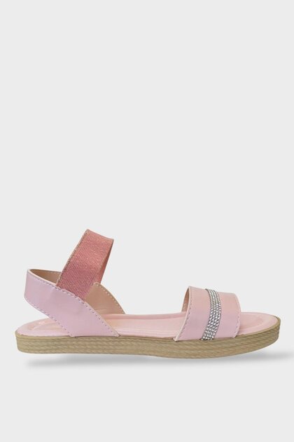 Women's Stone Single Strap Rubber Detailed Sandals Pudra