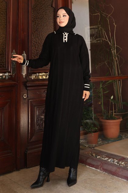 Button Detailed Knitwear Dress Black 6153