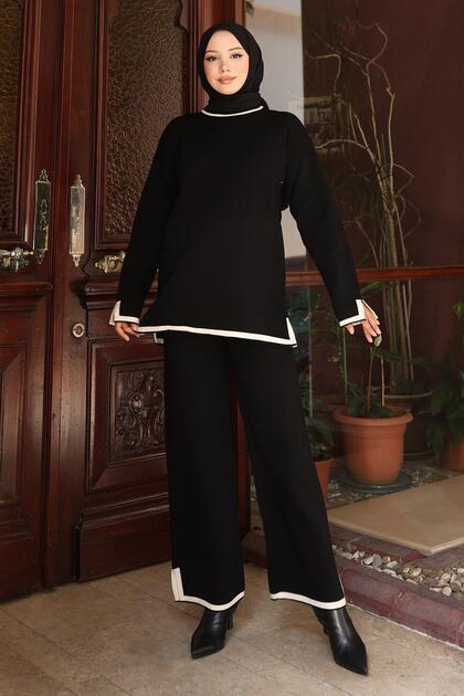 Slit Detailed Knitwear Set Black 6152