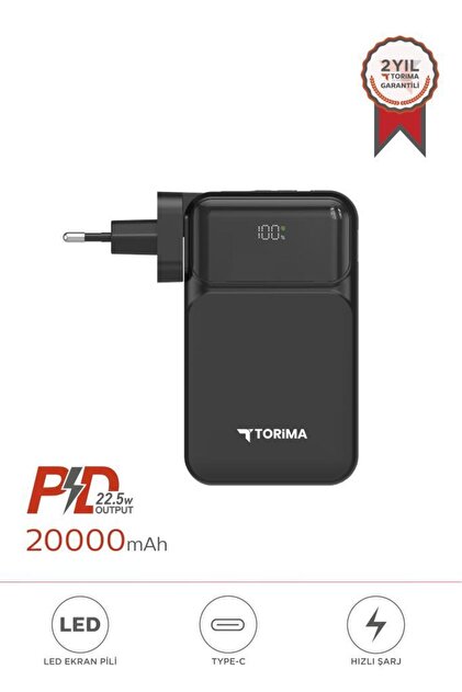 Torima Taşınabilir 20000 Mah Type-C Lightning Hızlı Şarj Dijital