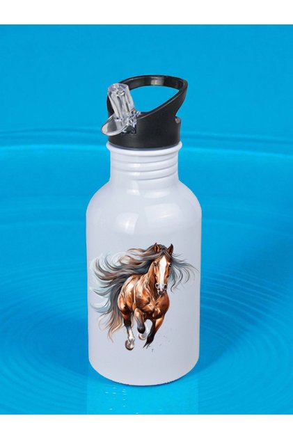 Horse Theme Printed Water Bottle 600 ml - Girl's Water Bottle, Girl's Water Bottles