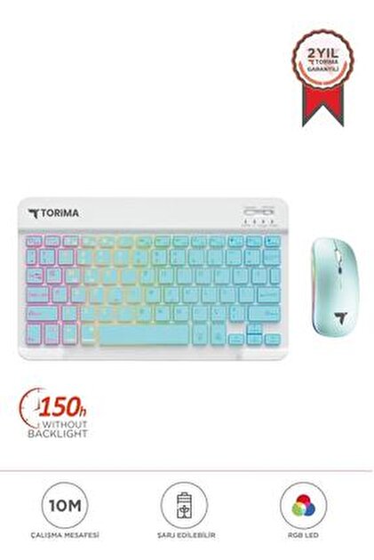 Torima Kablosuz Klavye Mouse Seti Rgb Işıklı Şarj Edilebilir TMK