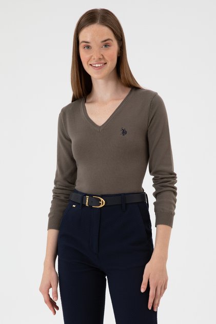 Pulover de damă din nurcă cu decolteu în V basic 50313590-VR052