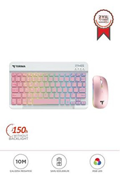 Torima Kablosuz Klavye Mouse Seti Rgb Işıklı Şarj Edilebilir TMK09
