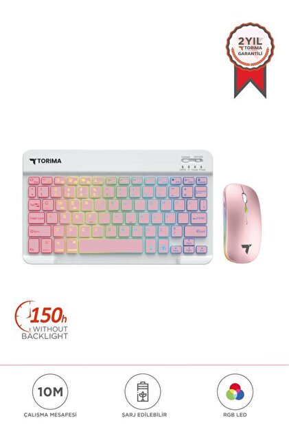 Torima Kablosuz Klavye Mouse Seti Rgb Işıklı Şarj Edilebilir TMK09