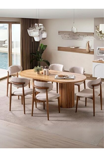 Gazzini Furniture Narven Bohem Natural Ahşap Masa Sandalye Takımı
