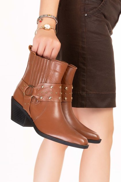 Women's Genuine Leather Western Style Boots Astrid Tan