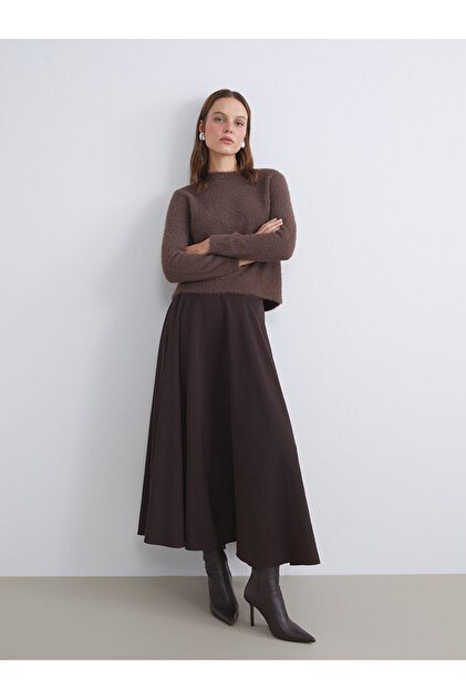 LC Waikiki LCW Vision Kahverengi Beli Fermuarlı A Kesim Etek