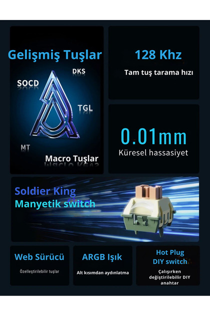 Ajazz AK980 Max HE Manyetik Switch Klavye- 128K Tarama Hızı-0.125