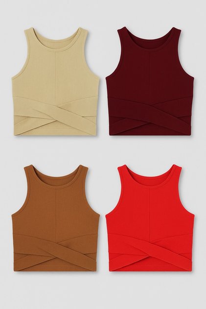 4 Pieces Girls' Cross Patterned Camisole Crop Blouse