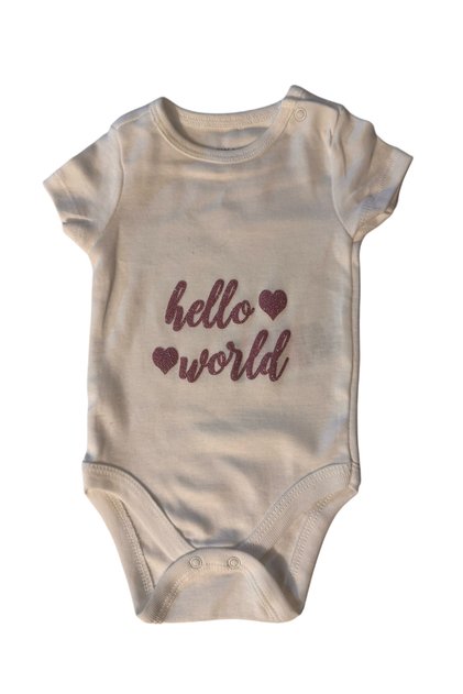 Newborn Written Bodysuit Gift Hello World Written Glitter Pink Bodysuit Gift