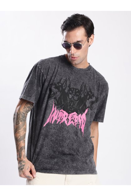 Men Grey Acid Wash Graphic T-Shirt