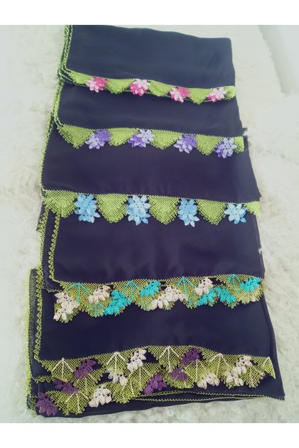 Handcrafted Needle Embroidered Prayer Cover Dowry Cover Mevlit Headscarf Crepe Fabric 145X75 cm