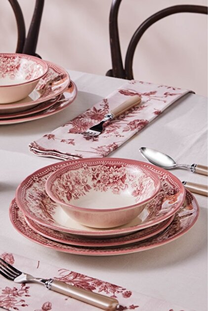 【Rogers & Bros.】 フローラルのディナーセット 6名用24本 Karaca Forever Bone Diana Rose 24 Parça 6 Kişilik Porselen Yemek