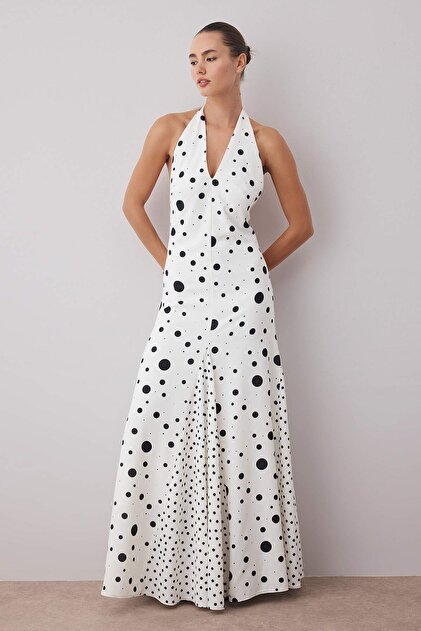 Trendyol Collection Black and White Polka Dot Woven Maxi Evening Dress & Homecoming  Dress Tprss25Ae00204- Trendyol