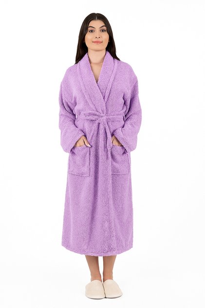 Soft Line 100% Cotton Shawl Lilac Colored (L-Xl-2Xl-3Xl-4Xl) Large / Oversized Bathrobe