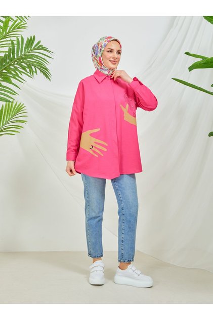 Single Stone Ringed Tunic - Fuchsia - Sahra Butique