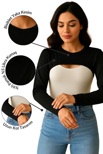 Pachet de 2 piese, model cu guler negru, cu mâneci lungi, lenjerie de corp musulmană, din lycra, bumbac pieptănat, elastic