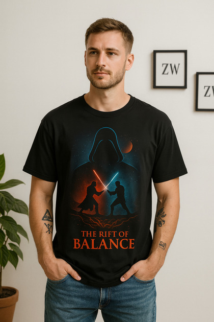 Unisex Loose Fit Star Wars (Dart Vader) Balance Printed Black T-Shirt - Tshirt