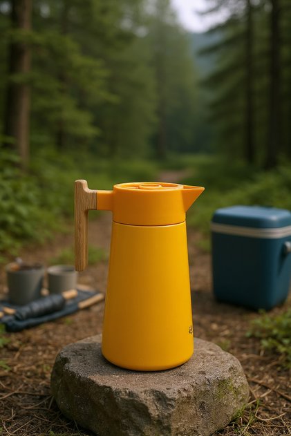 North Bamboo Handle Steel Thermos Orange 2 Liters