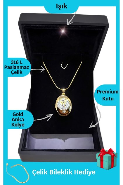 Çelik Paslanmaz Işıklı Premium Kutuda | Anka Kuşu Alya Kolye Mardin Uzak Şehir